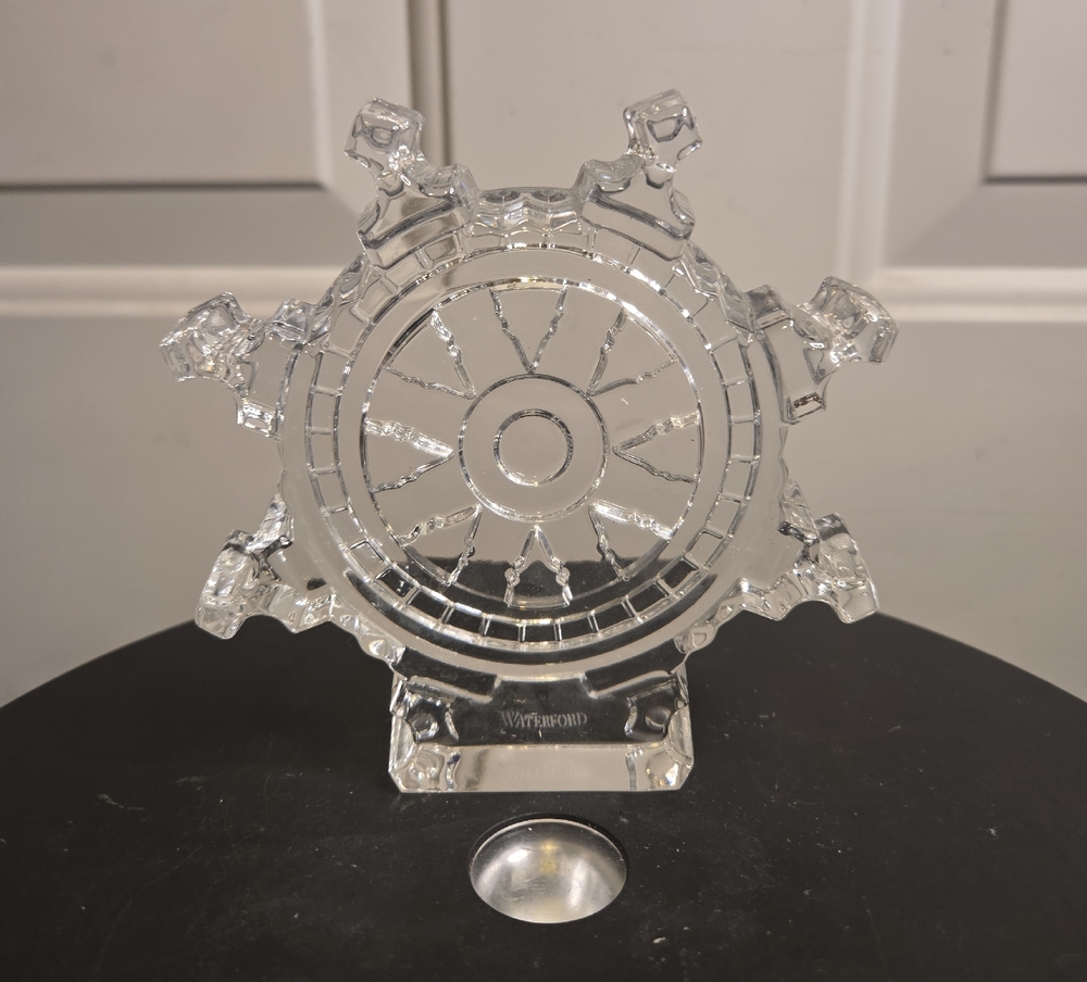 Waterford Clear Crystal Ship Wheel Paperweight